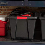 IRIS USA 54 QT Plastic Storage Box with Lid and Latches - 6 Pack - BPA-Free, Garage Organizing Solution, Durable Nestable Stackable Containers, Secure Pull Handle - Black - size: 54 Qt, style: 6 Pack