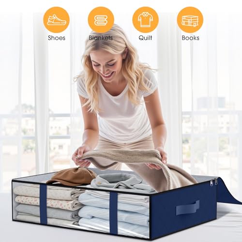 StorageRight Under Bed Storage Bags 2 Pack, 40L Large Clothes & Comforter Storage Containers with Clear Window, Breathable Fabric Organizer for Blankets, Bedding, Seasonal Clothing, Blue - color: Blue, size: 2 Pack