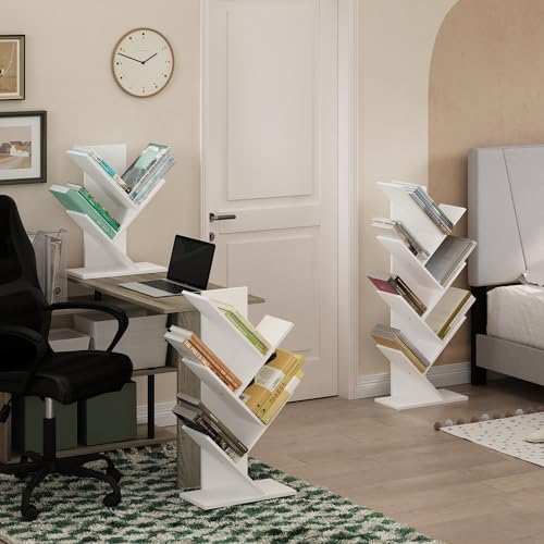 Furinno Tree Book Shelf, 5-Tier Bookshelf with Angled Open Shelf, Tree Bookcase for Room Decor, 8.4 x 15.7 x 30.3, for Organization and Storage, for Living Room, Bedroom, Home Office, White - color: White, size: 5-Tier Tree Bookcase