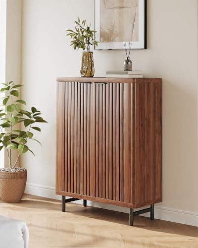 LITTLE TREE 6-Tier Shoe Cabinet with Doors for Up to 24 Pairs, Large Wooden Shoes Cabinet with Adjustable Shelves, Retro Freestanding Shoe Organizer for Entryway, Hallway, Brown - color: Brown