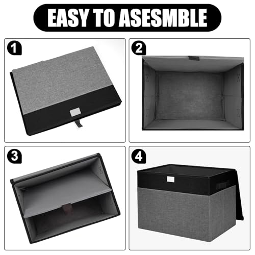 Large 17" 42 Quarts Collapsible Stackable Storage Bins with Lids [3-Pack] Foldable Fabric Linen Storage Boxes Cube, Closet Organizer Baskets with Label for Home (16.7 x 12 x 12", Black & Gray) - color: Black & Gray, size: Large - 3 Pack