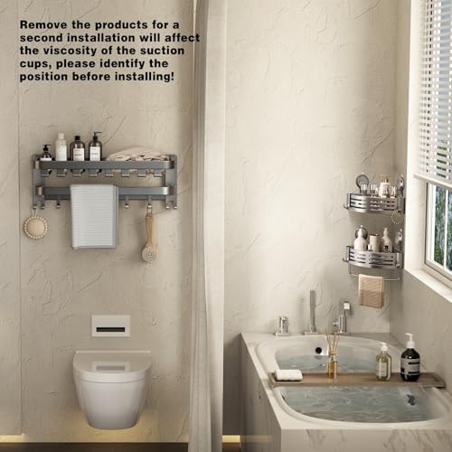 VOLPONE Corner Shower Shelf Suction Cup Shower Caddy Corner No Drilling Bathroom Shower Organizer Storage Rack Adhesive with Towel Bar (3-Pack, Gray) - style: Suction Cup Triangle with Towel bar 3 Tier Gray