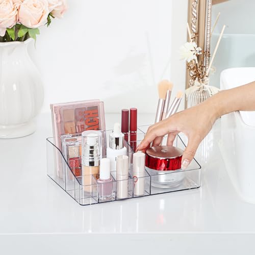 Vtopmart 1 Tier Clear Makeup Organizer with Drawer, Cosmetic Storage for Dresser Countertop and Bathroom Vanity, Beauty Holder for Lipstick Brush Skincare - style: 1 Tier