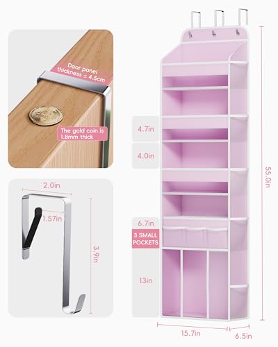 OneDream 5-Tier Over the Door Organizer with Removable Storage Caddy, Baby Clothes Organizer for Nursery, Hanging Behind Door Storage with Clear Pockets and Side Mesh Compartments, Pink - color: Pink