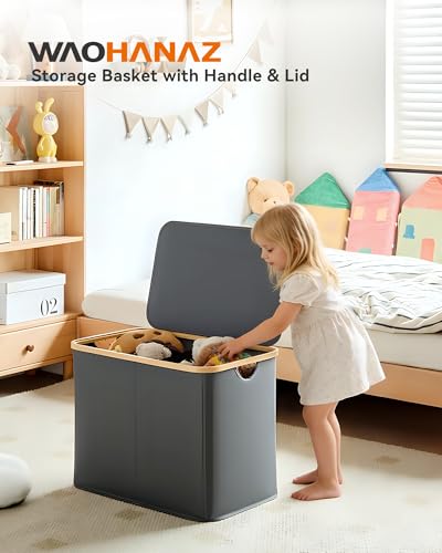 Storage Basket with Lid and Handles, 100L Fabric Bin with Divider for Shelf, Closet, Toy Organization, Collapsible Storage Organizer for Home, Grey - color: Grey, size: 100L