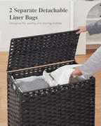 SETVSON Laundry Hamper with Lid, 112 L Handwoven Rattan Wicker Laundry Basket, 2 Removable Liner Bags Metal Heightened Feet, 6 Mesh Bags, 2 Section Large Clothes Hamper for Bathroom Bedroom, Black - color: Black, size: 112 L - 29.6 gal