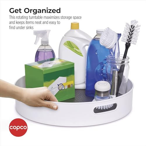 Copco Under-Sink Pantry and Cabinet Organizer, 18-Inch, Revolving Storage Solution, White and Gray - color: White and Gray