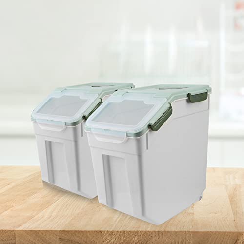 2 Pack Rice Storage Container with Measuring Cup 50 lb Flour Storage Container with Wheels, BPA Free Food Storage Container Dog Cat Food Bin Set for Dry Food Sugar, Cereal(Green) - color: Green 2Pack 50Lb