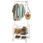 GarveeHome Metal Laundry Cart with Hanging Rack & Storage Shelves | 3 in-1 Rolling Hamper with Wheels for Clothes, Towels and Toys | Space Saving Organizer for Small Apartment/Bathroom