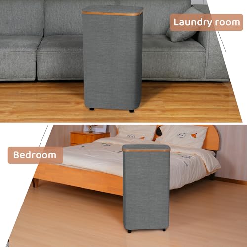 Laundry Basket with Wheels,100L Hampers for Laundry,Large Laundry Hamper with Lid and Bamboo Handles,Collapsible & Waterproof Tall Cloth Hamper for Dormitory Family,Grey - color: Grey, size: 100L with Wheels