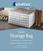 Whitmor Zippered Jumbo Storage Bag, Extra Large 34 Gallon (29"x17.5"x15.5"), Breathable Non-Woven Organizer with Clear Window, Big Moving Bag for Blankets, Clothing, Closet Organization, White - size: 1 EA