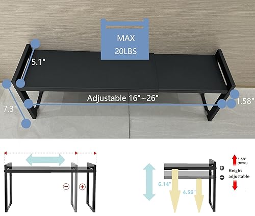 2 Pack Expandable Cabinet Shelf Organizer 16-26" L Stackable Kitchen Counter Shelves Rack Stand Sink Riser Countertop Storage Black (Narrow 5.1”D) - color: Black, size: 5.1"D (narrow) - 2 Pack