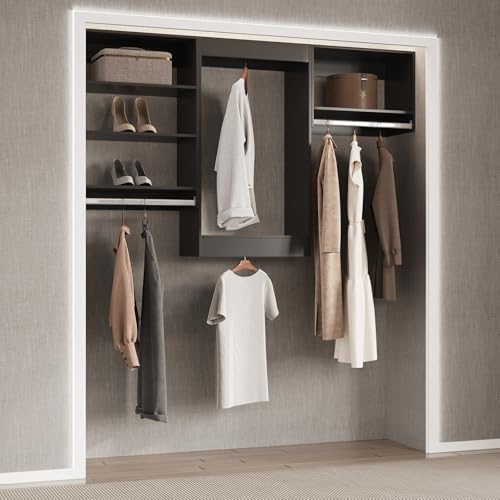 Medium Double Hanging Closet Unit, Modular Closet System, Wood Closet System Organizer with Storage for Walk in Closets, Clothing Rack Closet for Hanging Clothes, Bedroom, Black, 25.5" W - color: Black, size: 25.5" Wide, style: Medium Double Hanging