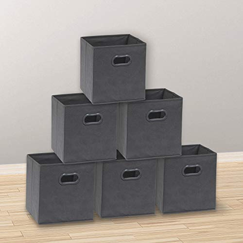 Simple Houseware Foldable Cube Storage Bins with Handles, 11-Inch, Dark Gray, 6-Pack, Fabric Cubes Organizer for Closet or Shelves - color: Dark Grey