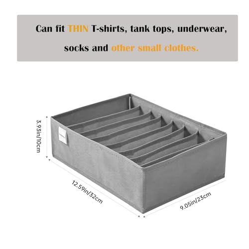 4 Packs T-shirt Drawer Organizers for Clothing,8 Grids Compartment Wardrobe Storage Box, Washable Clothes Organizer for Folded Clothes, Legging, Silk Scarve - color: Grey, size: 8 GRIDS-SMALL SIZE