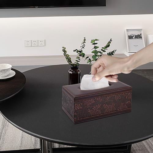 PU Leather Tissue Box Cover Tissue Box Holder Rectangle Tissues Organizer with Magnetic Bottom,Decorative Napkin Caddy for Vanity Dresser Night Stand Table Countertop Home Office Car,Retro - color: Rectangular Tissue Box-retro
