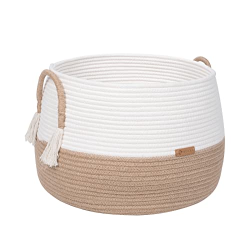 R RUNKA Small Basket for Stuffed Animal,Clothes ,Baby Blankets -11.8"x9.8"- Boho Baskets for Living Room,Bedroom,Nursery |Cotton Rope Baskets, Cube Basket, Under Shelf Basket | Baskets for Home Decor - size: Medium (11.8" x11.8" x9.8")