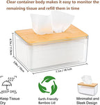 Clear Tissue Holder, Acrylic Dryer Sheet Dispenser Box with Bamboo Lid, Transparent Container, Minimalist Design. Tissue Organizer for Laundry, Living Room, Bathroom, Bedroom, Medium Size