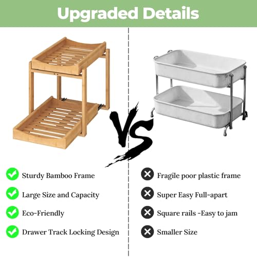 MHXW SXPN Bamboo Under Sink Organizer and Storage, Pull Out Cabinet Organization, 2 Tier Vertical Slide Out Undersink Storage Shelf, Organizer Shelves for Kitchen Bathroom Medicine (Natural, 1 Pack) - color: Natural, size: 1 Pack