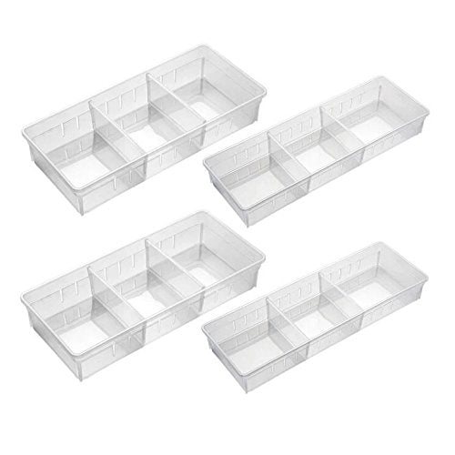 Chris.W Desk Drawer Organizer Tray with Adjustable Dividers, Multi-Drawers for Makeups, Utensil, Pens, Flatware and Junks - Set of 4 (2 Large + 2 Small) 10.24 Inch Length - size: Small(2L + 2S)
