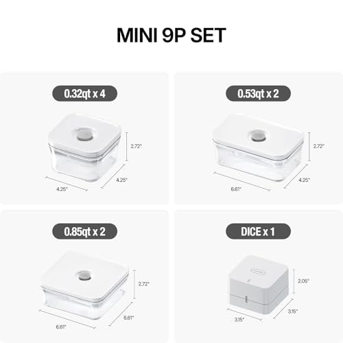 VAKUEN Premium Airtight Food Storage Containers, Mini 9P/SET include Vacuum Sealer, Smart One-Click Seal Lid, No Hinges, 100% Leak Proof, BPA-FREE, Dishwasher, Freezer & Microwave Safe
