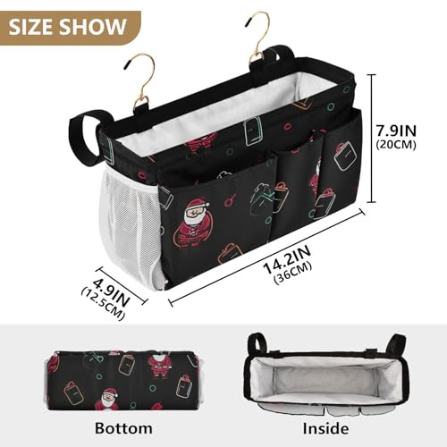 Bedside Caddy Metal Frame Hanging Organizer Bunk Bed Dorm Accessories Hook And Loop Storage Bag Large Pockets Cute Christmas Santa Claus - color: Cute Christmas Santa Claus