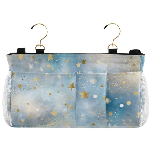 Bedside Caddy Metal Frame Hanging Organizer Bunk Bed Dorm Accessories Hook And Loop Storage Bag Large Pockets Light Blue Golden Stars - color: Light Blue Golden Stars