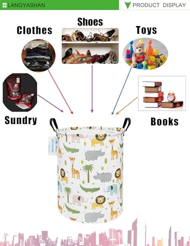 LANGYASHAN Laundry Basket Canvas Fabric Collapsible Organizer Basket for Storage Bin Toy Bins Gift Baskets Bedroom Clothes Children Nursery Hamper (Animal) - color: Animal