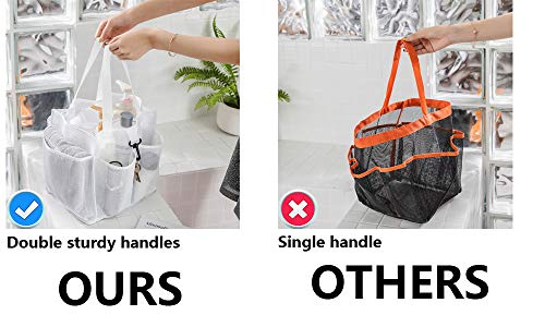 ALYER Mesh Shower Caddy Basket,Large Shower Bag Tote,Hanging Bath Toiletry Organizer with 1 Big Separated Inner Compartment and 6 Deep Outer Pockets (White) - color: White