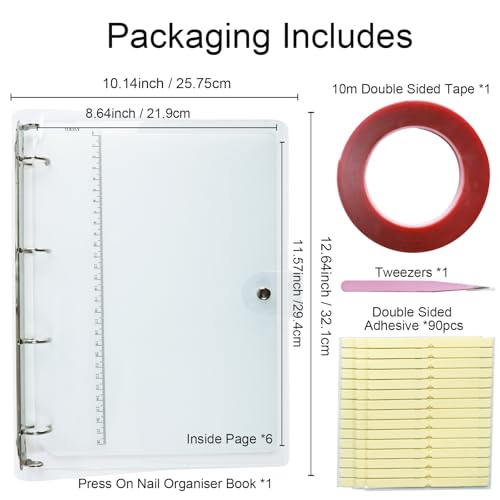 Large Press-on Nails Organizer Book Set Clear Press ons Nail Storage Box Binder Removable Loose-Leaf Packaging Case Salon Sample Styles Display Supplies 6 Page A4 - color: A4-Large