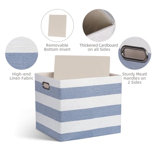 13x15x13 Storage Cube Bins, Foldable Storage Cubes, Fabric Organizer Basket Bin, Striped Containers Decorative Storage Boxes for Shelves Wardrobe Closet Home Office, 4 Pack, Blue/White - color: Blue/White