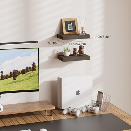 Floating Shelves for Wall, Bathroom Shelves Over Toilet, Wall Shelves & Book Shelf, Hanging Shelf, Modern Wooden Wall-Mounted Samll Floating Shelves, 12x7x1.5 in (Smoke-Gray, Set of 2) - color: Smoke Gray, size: 12"(set of 2)