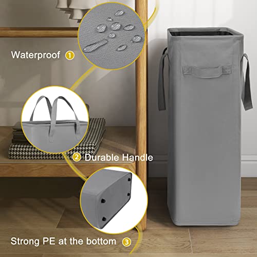 Chrislley 45L Slim Laundry Hamper Narrow Laundry Basket with Handle Foldable Dirty Clothes Portable Skinny Hamper Organizer Storage Bins (22 inches, grey) - color: grey, size: 45l(14.96"l x 8"w x 21.65"h)