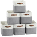 FinishingBo Cube Storage Baskets 6 Pack, 11x11 inch Cube Storage Bins with Leather Handles for Shelf Closet (White/ Gray) - color: White/ Gray