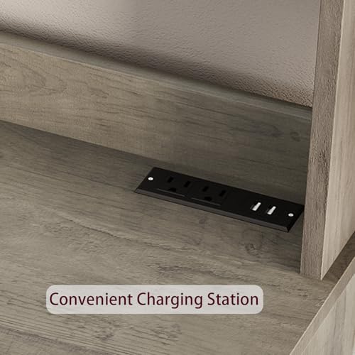 IDEALHOUSE Bakers Rack With Storage Cabinet, Microwave Stand With Power Outlets, Farmhouse Bakers Rack With Thick Table Top, Small Kitchen Pantry for Kitchen,Dining Room,Retro Gray - color: Retro Gray, size: with 2 Glass Door
