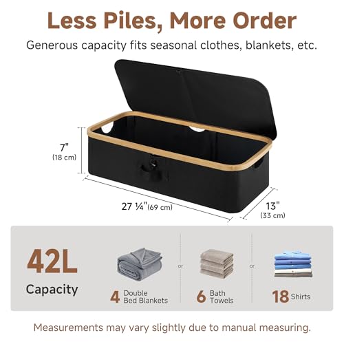 StorageWorks Underbed Storage Containers with Lids, 2-Pack 7" Low Profile Under Bed Storage Box with Bamboo Frame for Clothes, Bedding, Blankets and Shoes, 42L Sturdy Fabric Organizer, Black - color: Black, size: 2