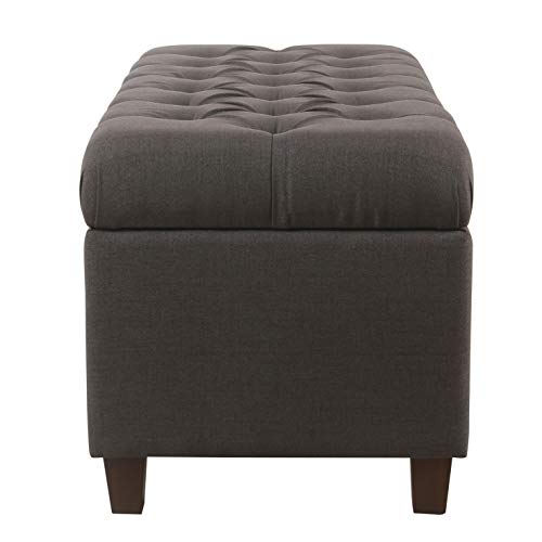 Homepop Home Decor | Tufted Ainsley Button Storage Ottoman Bench with Hinged Lid | Ottoman Bench with Storage for Living Room & Bedroom, Charcoal Gray 18x40x18 inches - color: Charcoal Gray