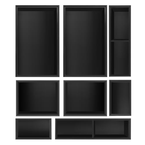 Bamboo Drawer Organizer Set, 8 PCS Black Multi-Use Drawer Storage Boxes, Junk Drawer Organizer Divider Bins for Bathroom, Kitchen, Office Desk, Makeup, Jewelry, Utensils - color: Black, size: 8PCS