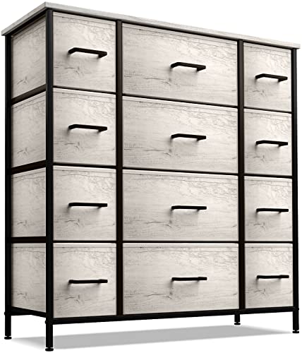 Sorbus Dresser with 12 Faux Wood Drawers - Large Storage Chest Organizer Unit with Steel Frame, Wood Top, Easy Pull Fabric Bins for Bedroom Furniture, Hallway, Living Room, Nursery, Closet & College - color: Greige, style: 12 Drawer