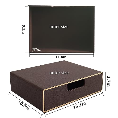Stackable Organizer Drawer Classic Brown Pu Leather Handmade,Organize Home Office Desk Accessories and Sort Letter-Size Paper/a4 Document,Desk Caddy with Drawers Storage Box,13.1x10x3.7inches - color: Coffee Linen Texture