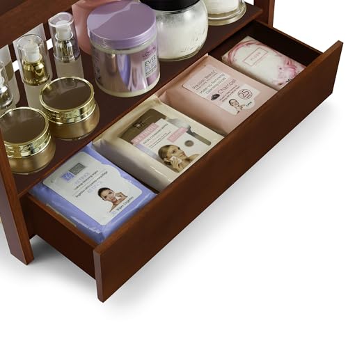 Sorbus Bamboo Bathroom Counter Organizer – 2-Tier Shelf with Hidden Drawer for Vanity, Matcha Station, Bathroom Sink Organizer Countertop, Kitchen & Office Storage (13″ L x 6.5″ W x 12.6″ H) (Brown) - color: Espresso, size: 13" x 6.5" x 12.6"