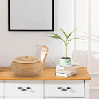 Hipiwe Round Rattan Boxes with Lid Natural Woven Storage Basket Bin Multi-Purpose Wicker Tray Weaving Decorative Shelf Basket Farmhouse Picnic Bread Fruit Table Storage Basket - size: Large，8.9"D x 4.7"H