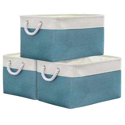 TheWarmHome Storage Baskets for Organizing - Extra Large 3 Pack 17x14x10 inch Storage Bins for Shelves Closet Nursery Bathroom Bedroom Baby Clothes Dog Toy Home Organization (White & Green) - color: White And Green, size: 3PCS/X Large -17.7Lx13.8Wx9.8H