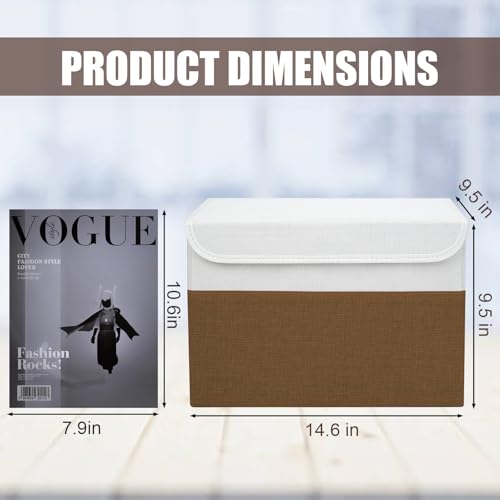 Bagnizer Large 22 Quart Linen Fabric Foldable Storage Bin Cube Organizer Basket with Flip-Top Lid & Handles, Clothes Blanket Box for Home, Office, Closet, Brown & White, 4 Pack 14.6 x 9.5 x 9.5 - color: Brown & White, size: Medium - 4 Pack