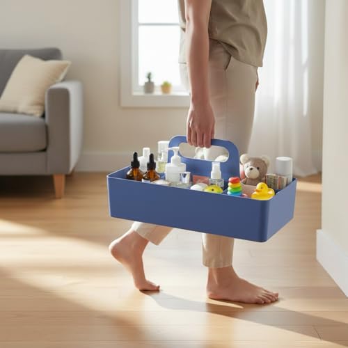 Bath caddy for baby, Bathroom Makeup organizer Countertop with Handle,Skincare Caddy for Vanity,Storage Box ,bathtub storage ,Bathroom Trays,Shower Caddies,Baby Bath Toy Organizer,Desktop storage - color: M1-Blue