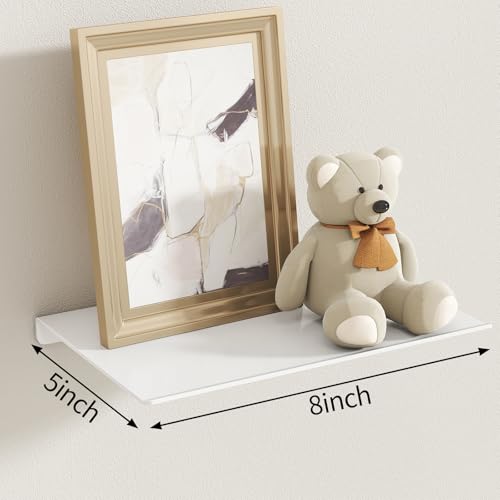 MKO 8" Small Floating Shelves for Wall, Metal Wall Mounted Shelf for Bathroom, Bedroom, Living Room, Kitchen, Little Hanging Shelves for Books/Storage/Room Decor 2 Packs, White - color: White, size: 8 IN