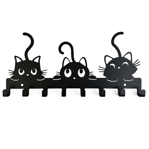 YXE Key Holder Wall Mount, Metal 8 Hooks, Keys Organizer Rack for Doorway ，Decoration and Functional Items for Home ，Housewarming Gifts (Cats Theme)