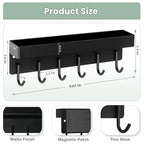 Magnetic Key Holder Wall Mount, Small Metal Key Rack with Tray, 9.6 Inch, 6 Hooks, 2 Installation Options, Black - color: Black