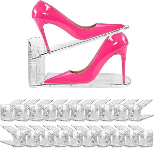 20 Pack Clear Shoe Slots Organizer - Adjustable Height 3.7''to 7.7'' Shoe stackers for a pair of shoes ,Shoe rack storage shoe space saver 50%,Easy to assemble shoe hold shoe organizer for cloest - color: 20 Pack