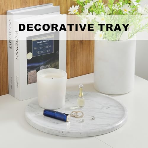 Natural Marble Serving Tray, 11.8in Round, Carrara Marble, Bathroom/Kitchen/Coffee Table Tray for Counter, Decorative Vanity for Catchall, Fruit and Snack - color: Carrara